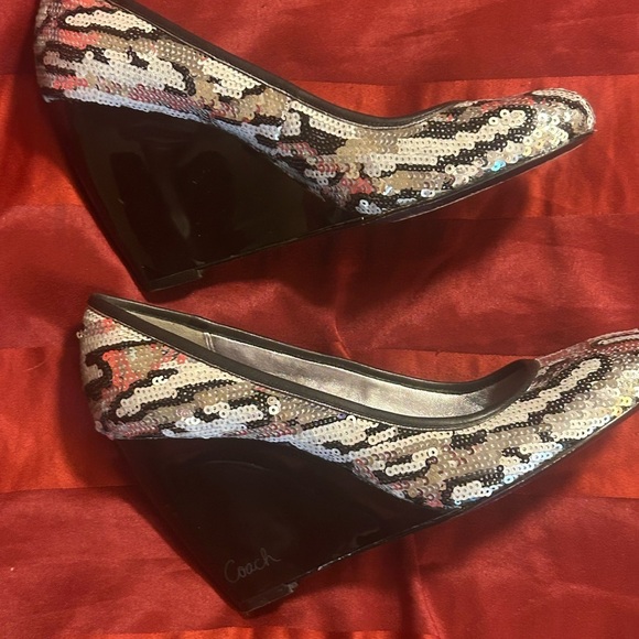 Coach Women's Sequin Black and Silver wedge shoe - Picture 3 of 8
